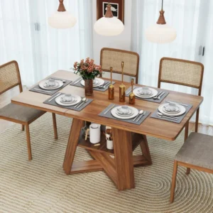 47 Inch - 67 Inch Extendable Dining Table For 4-6, Rectangle Kitchen Table With Removable Leaves And Storage