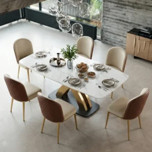 Dashon Modern Rectangular Sintered Stone Dining Table with Gold Stainless Steel Base