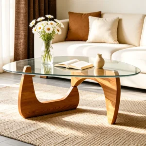 Mid-Century Coffee Table, Tempered Glass Top Center Table